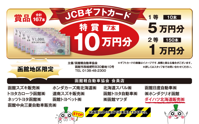 函館軽協 抽選 Jcbギフト10万円プレゼントキャンペーン ダイハツ北海道販売 株